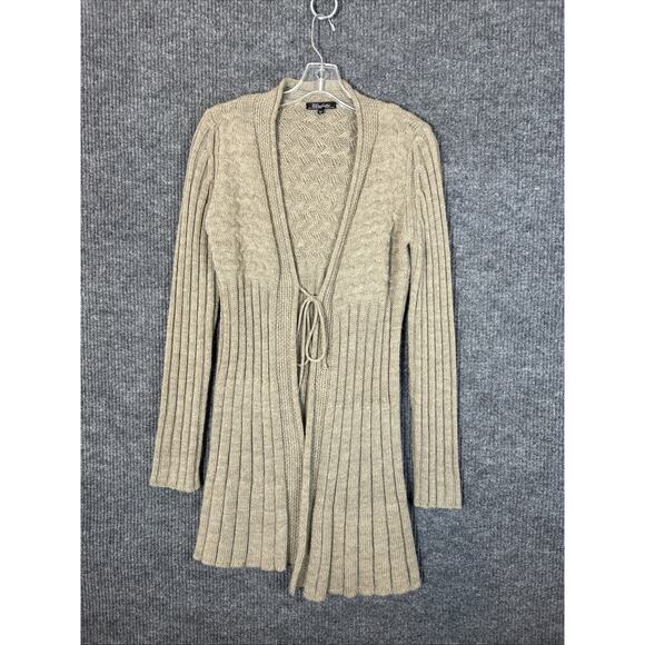 Elisabetta Womens Long Cardigan Sweater Sz Medium Tan Made In Italy Mohair Wool - Picture 1 of 8